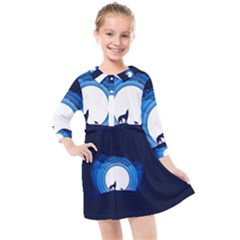 Month Full Moon Wolf Night Kids  Quarter Sleeve Shirt Dress by Nexatart