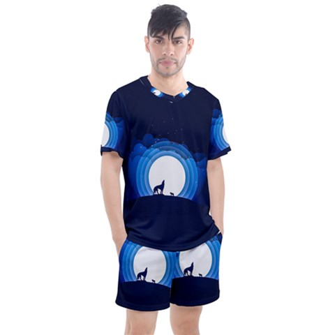 Month Full Moon Wolf Night Men s Mesh Tee And Shorts Set by Nexatart