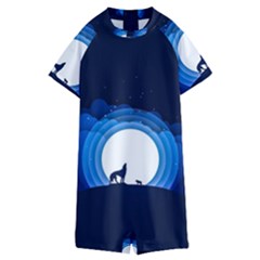 Month Full Moon Wolf Night Kids  Boyleg Half Suit Swimwear