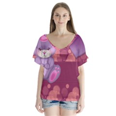 Illustration Love Celebration V-neck Flutter Sleeve Top by Nexatart