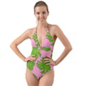 Leaves Tropical Plant Green Garden Halter Cut-Out One Piece Swimsuit View1