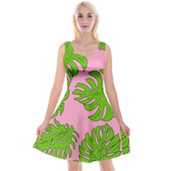 Leaves Tropical Plant Green Garden Reversible Velvet Sleeveless Dress