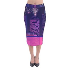 Architecture Home Skyscraper Velvet Midi Pencil Skirt by Nexatart