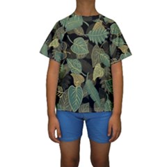 Autumn Fallen Leaves Dried Leaves Kids  Short Sleeve Swimwear by Nexatart