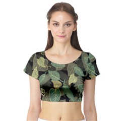 Autumn Fallen Leaves Dried Leaves Short Sleeve Crop Top by Nexatart