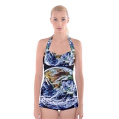 Spherical Science Fractal Planet Boyleg Halter Swimsuit  by Nexatart