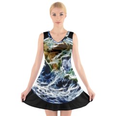 Spherical Science Fractal Planet V-neck Sleeveless Dress by Nexatart