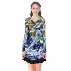 Spherical Science Fractal Planet Long Sleeve V-neck Flare Dress