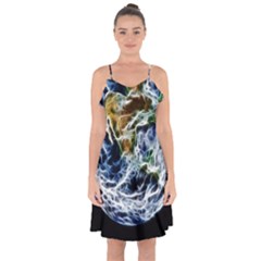 Spherical Science Fractal Planet Ruffle Detail Chiffon Dress