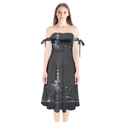 New York Skyline New York City Shoulder Tie Bardot Midi Dress by Nexatart