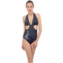 New York Skyline New York City Halter Front Plunge Swimsuit View1