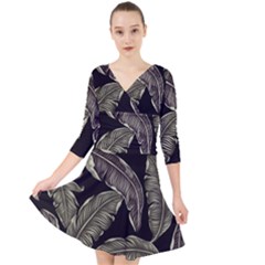 Jungle Leaves Tropical Pattern Quarter Sleeve Front Wrap Dress by Nexatart