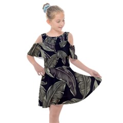 Jungle Leaves Tropical Pattern Kids  Shoulder Cutout Chiffon Dress by Nexatart