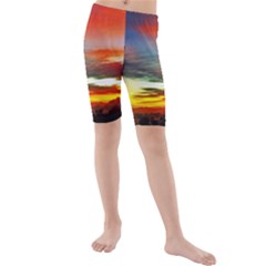 Sunset Mountain Indonesia Adventure Kids  Mid Length Swim Shorts by Nexatart