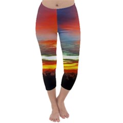 Sunset Mountain Indonesia Adventure Capri Winter Leggings 