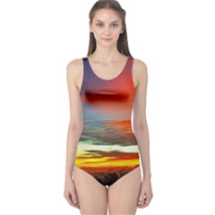 Sunset Mountain Indonesia Adventure One Piece Swimsuit by Nexatart