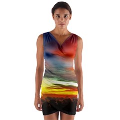 Sunset Mountain Indonesia Adventure Wrap Front Bodycon Dress by Nexatart