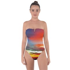 Sunset Mountain Indonesia Adventure Tie Back One Piece Swimsuit by Nexatart