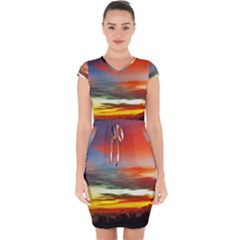 Sunset Mountain Indonesia Adventure Capsleeve Drawstring Dress  by Nexatart