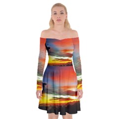 Sunset Mountain Indonesia Adventure Off Shoulder Skater Dress by Nexatart