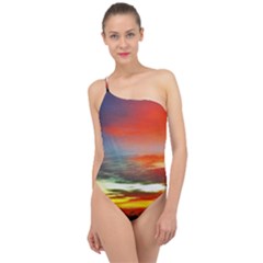 Sunset Mountain Indonesia Adventure Classic One Shoulder Swimsuit by Nexatart