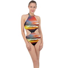 Sunset Mountain Indonesia Adventure Halter Side Cut Swimsuit by Nexatart