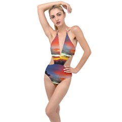 Sunset Mountain Indonesia Adventure Plunging Cut Out Swimsuit by Nexatart