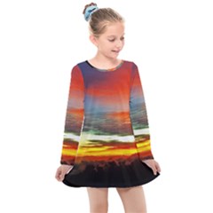 Sunset Mountain Indonesia Adventure Kids  Long Sleeve Dress