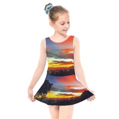 Sunset Mountain Indonesia Adventure Kids  Skater Dress Swimsuit by Nexatart