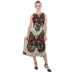 Cross Stitch Butterfly Midi Tie-back Chiffon Dress