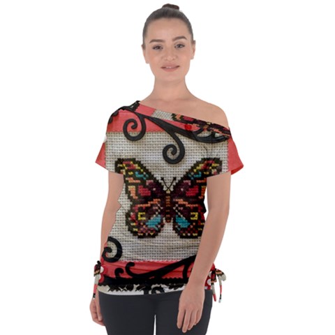 Cross Stitch Butterfly Tie-up Tee by DeneWestUK