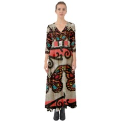 Cross Stitch Butterfly Button Up Boho Maxi Dress by DeneWestUK