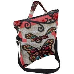 Cross Stitch Butterfly Fold Over Handle Tote Bag by DeneWestUK