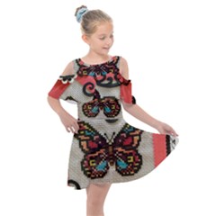 Cross Stitch Butterfly Kids  Shoulder Cutout Chiffon Dress by DeneWestUK