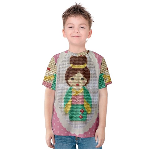 Cross Stitch Kimono Kids  Cotton Tee by DeneWestUK