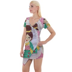 Cross Stitch Kimono Short Sleeve Asymmetric Mini Dress