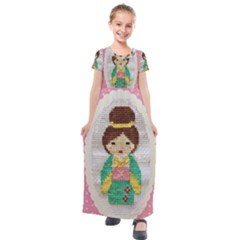 Cross Stitch Kimono Kids  Short Sleeve Maxi Dress