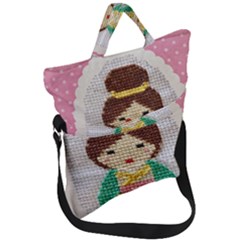 Cross Stitch Kimono Fold Over Handle Tote Bag