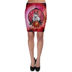 Cute Pemeranian With Flowers Bodycon Skirt by FantasyWorld7