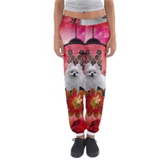 Cute Pemeranian With Flowers Women s Jogger Sweatpants by FantasyWorld7