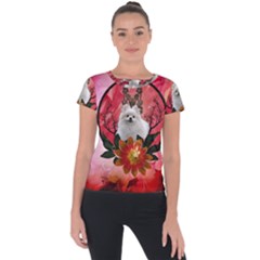 Cute Pemeranian With Flowers Short Sleeve Sports Top  by FantasyWorld7