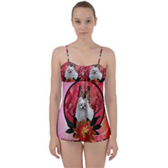 Cute Pemeranian With Flowers Babydoll Tankini Set by FantasyWorld7