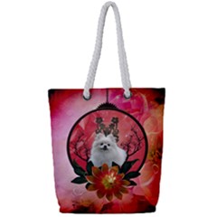 Cute Pemeranian With Flowers Full Print Rope Handle Tote (small) by FantasyWorld7