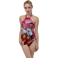 Cute Pemeranian With Flowers Go With The Flow One Piece Swimsuit