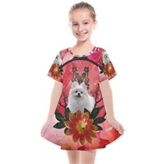 Cute Pemeranian With Flowers Kids  Smock Dress by FantasyWorld7