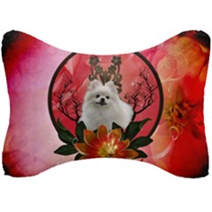 Cute Pemeranian With Flowers Seat Head Rest Cushion by FantasyWorld7