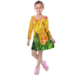 Festival Of Tulip Flowers Kids  Long Sleeve Velvet Dress by FunnyCow