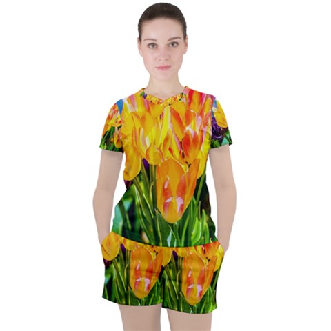 Festival Of Tulip Flowers Women s Tee And Shorts Set by FunnyCow