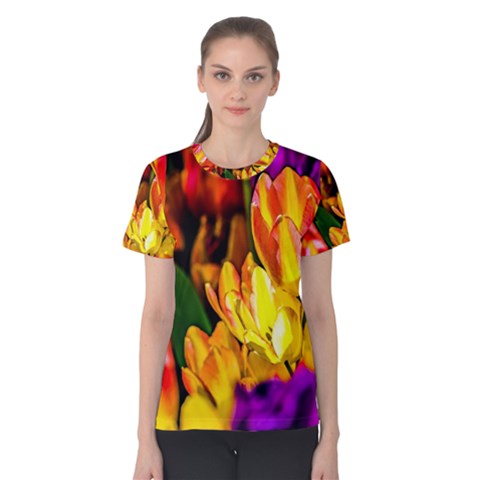 Fancy Tulip Flowers In Spring Women s Cotton Tee by FunnyCow