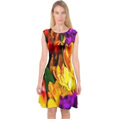 Fancy Tulip Flowers In Spring Capsleeve Midi Dress by FunnyCow